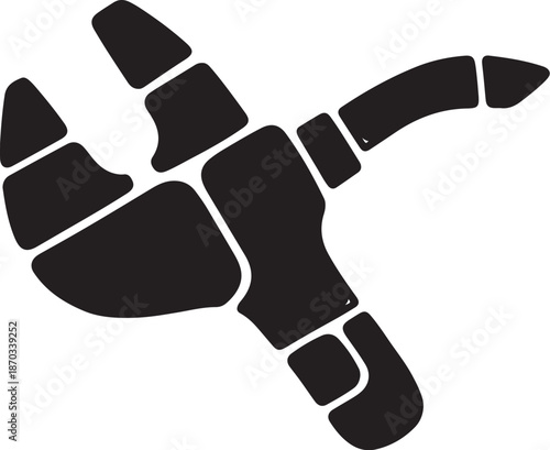 Black robotic hand on white background illustration