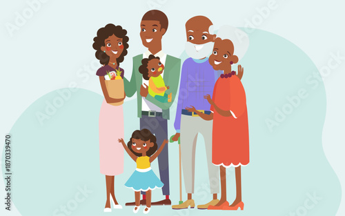 Big Happy Family Hand-Drawn Style Illustration