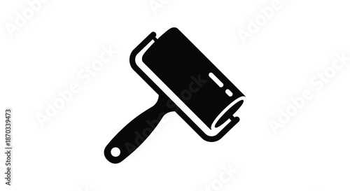 Black paint roller tool isolated on a white background simple design silhouette