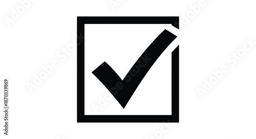 A black checkmark inside a square frame a simple graphic design silhouette