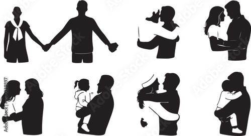 Silhouettes of loving family and parenthood moments