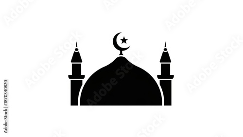 Islamic architecture silhouette with crescent moon and star on mosque dome and minarets with religious and symbol and icon and graphic and illustration