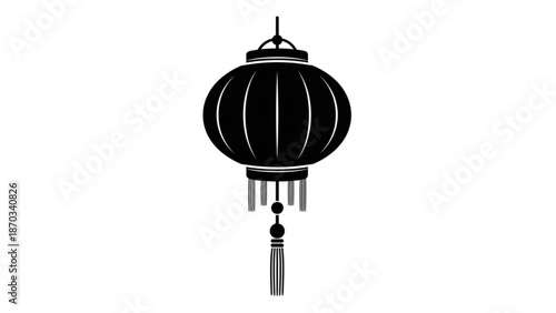 A large black lantern with a tassel hanging from a hook on a white background for decoration or celebration with party and festival and event