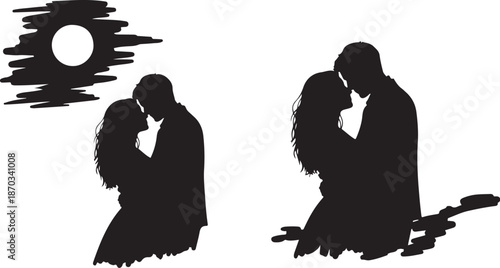 Silhouette of a couple embracing in love and peace