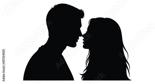 A romantic couple in a close embrace facing each other with affection silhouette
