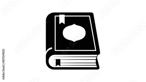 A black and white illustration of a closed book with a bookmark on a plain background with education and learning and icon and symbol and graphic