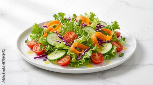 Wallpaper Mural Fresh garden salad with lettuce, tomatoes, cucumbers, and carrots on a white plate Torontodigital.ca