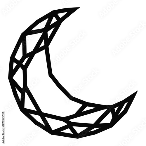 Geometric low-poly crescent moon outline symbolizes mystery, celestial concepts, and modern astronomical graphic design.