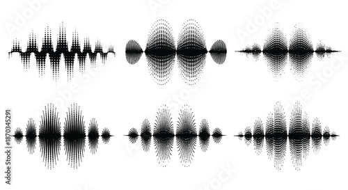 Abstract sound wave forms illustrated in black and white featuring a striking silhouette