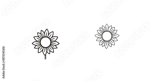 sunflower, vector, line, drawing, illustration, outline, lineart, sketch, floral, flower, plant, nature, botanical, bloom, blossom, petal, petals, stem, leaves, garden, summer, natural, organic, minim