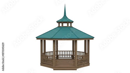 Wooden Gazebo with Teal Roof and Spire