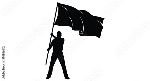 A person proudly waving a flag against a white background dramatic silhouette