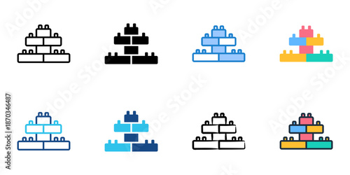Building blocks icons set multiple style collection. Editable stroke 
