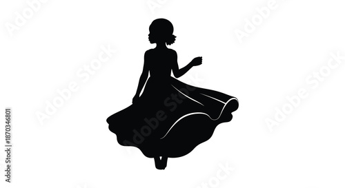 A young girl in a flowing dress captured in a striking black silhouette