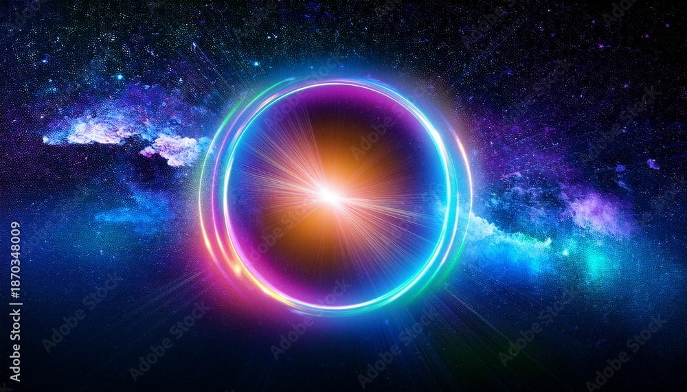 Fototapeta premium Glowing Neon Circle On A Vibrant Cosmic Background Isolated On Transparent Background