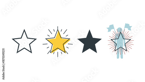 A set of four simple doodle-style star icons representing different levels of rating and review feedback.
