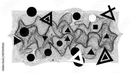 Abstract geometric shapes and lines creating a dynamic pattern.