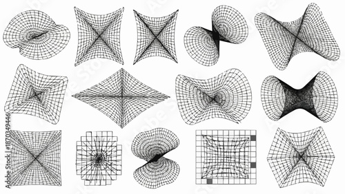 Abstract geometric wireframe shapes and forms.