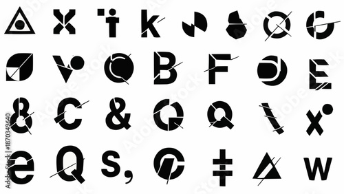 Abstract Typography Symbols and Letters with Glitch Effect.