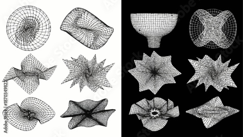 Abstract Wireframe Geometric Shapes and Forms Collection.
