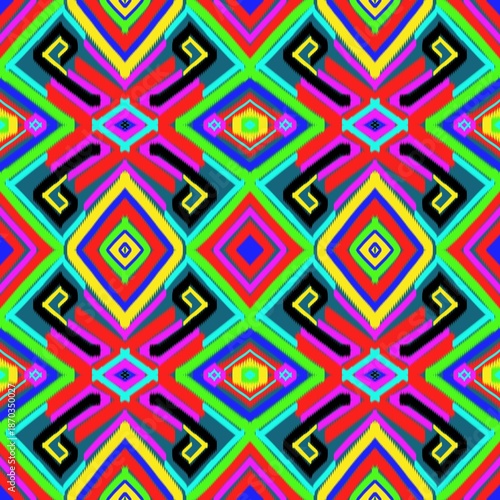 Colorful abstract seamless geometric pattern with circles and square shapes suitable for wallpaper fabric and decorative design