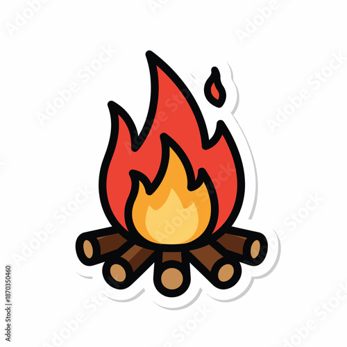 A cartoon campfire with red and yellow flames
