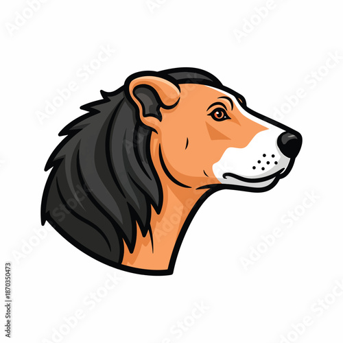 A cartoon lion's head with a tan face and black mane