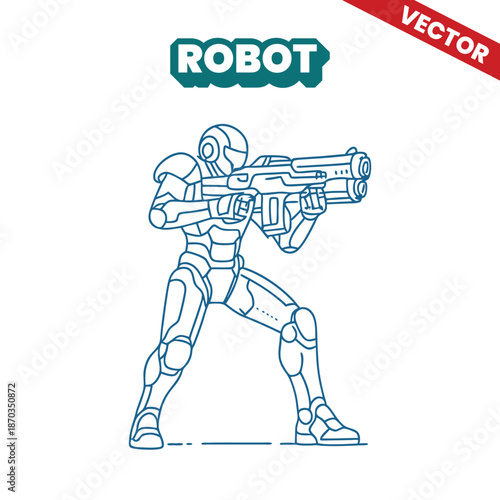 Minimalist Robotic Soldier Line Art Character Design Vector Illustration