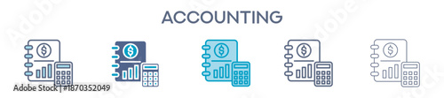 Accounting Element For Design Graphic - Multi Styles. Vector Illustration Of Two Colored And Black. Multiple Icons Designs Can Be Used For Mobile, Ui, Web 