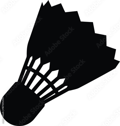 Black silhouette of a badminton shuttlecock icon isolated on a crisp white background