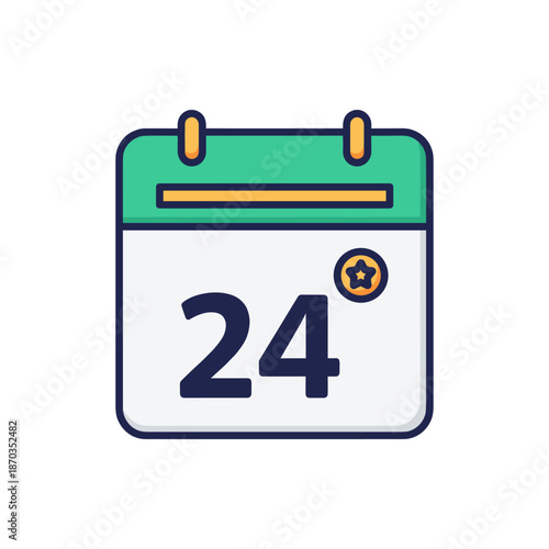 Icon of a calendar with the number 24 displayed prominently on the page, representing a specific date or day