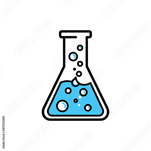 Illustration of a laboratory flask with bubbling liquid, symbolizing science and experiments