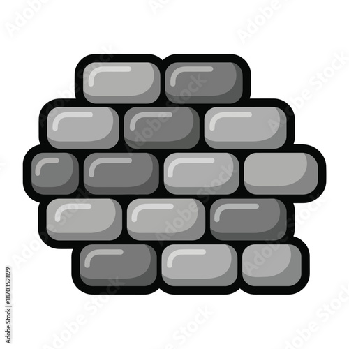 A cartoonish grey brick wall