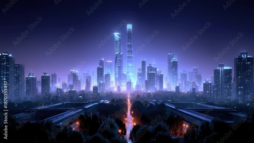 custom made wallpaper toronto digitalNeon Lights Flicker in the Night View of Future City