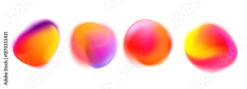 Set of abstract organic gradient blobs featuring vibrant color transitions including pink, purple, blue, green, and cyan on a clean white background.