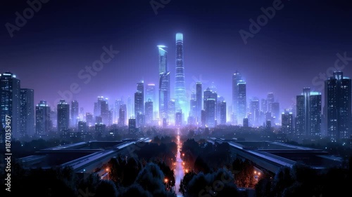 Wallpaper Mural Neon Lights Flicker in the Night View of Future City Torontodigital.ca