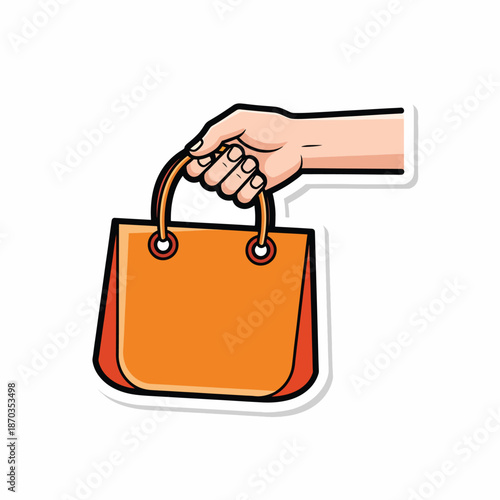 A hand grasps an orange purse