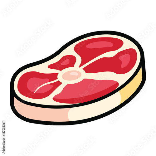 A cartoon-style illustration of a raw steak
