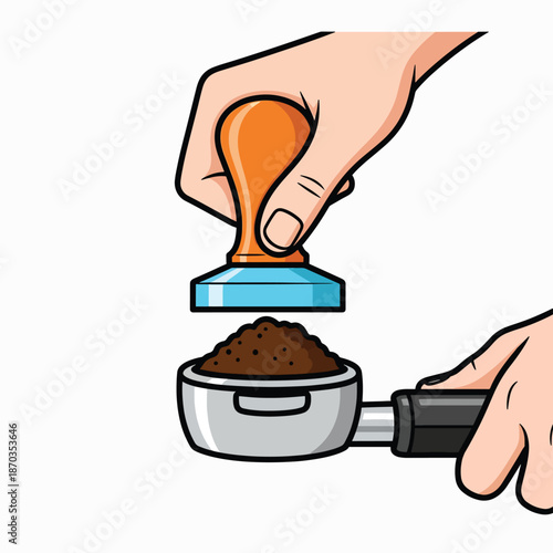 A hand pressing coffee grounds
