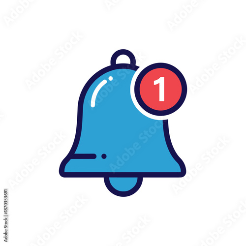 Simple Blue Bell Notification Icon with a Red Circle and the Number 1, Indicating an Alert or Message