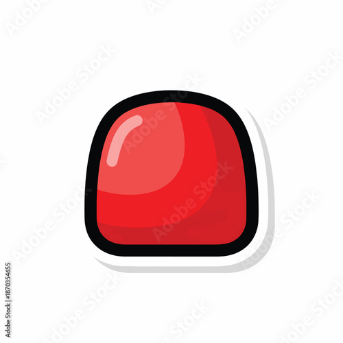 A shiny red button with black border