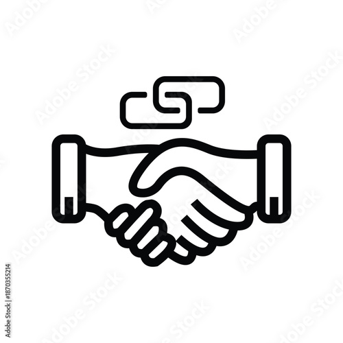Handshake icon symbolizing partnership, deal, and formal contract for strong cooperation. Depicts teamwork, signs of trust, and robust collaboration