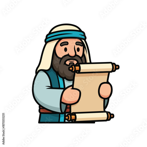A bearded man in a turban reads a scroll