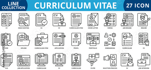 Curriculum vitae icon set outline style icon set collection vector illustration