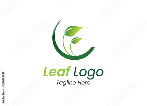 Abstract green company logo design featuring a natural leaf icon and organic circle element as a vector symbol for an eco-friendly bio business environment