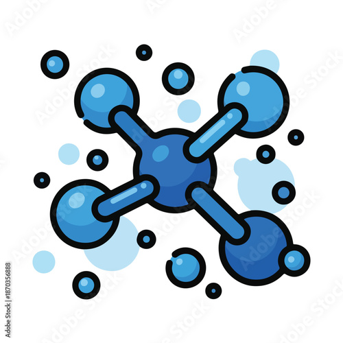 A blue molecular structure with spheres and rods