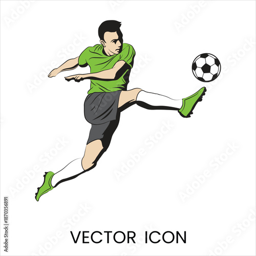 Soccer player kicking ball vector illustration, flat design sports graphic