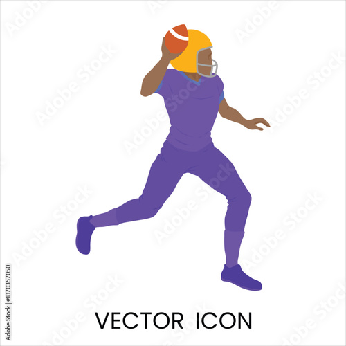 American Football Quarterback Throwing Ball Flat Design Vector Illustration