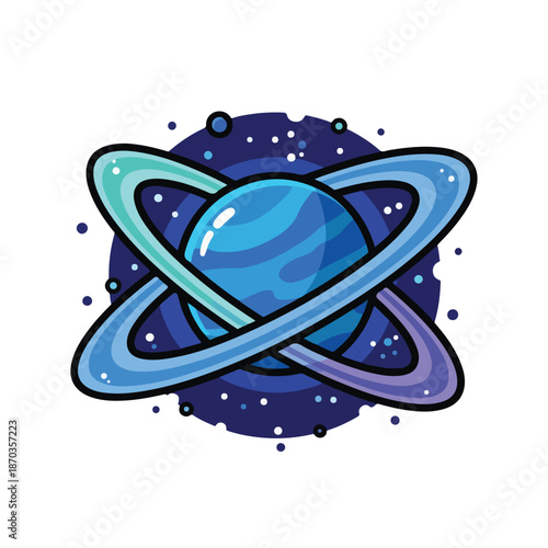 A blue planet with rings and a starry background