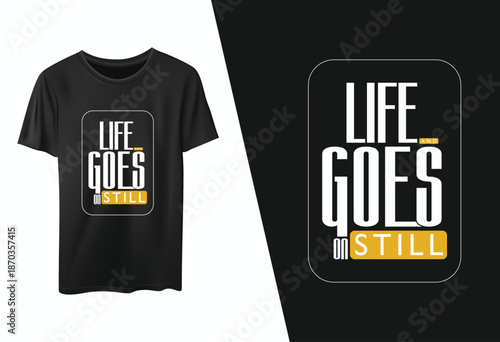 A creative t-shirt design concept featuring a black cotton apparel template with a vector illustration and fashion art print on a casual textile cloth for modern streetwear